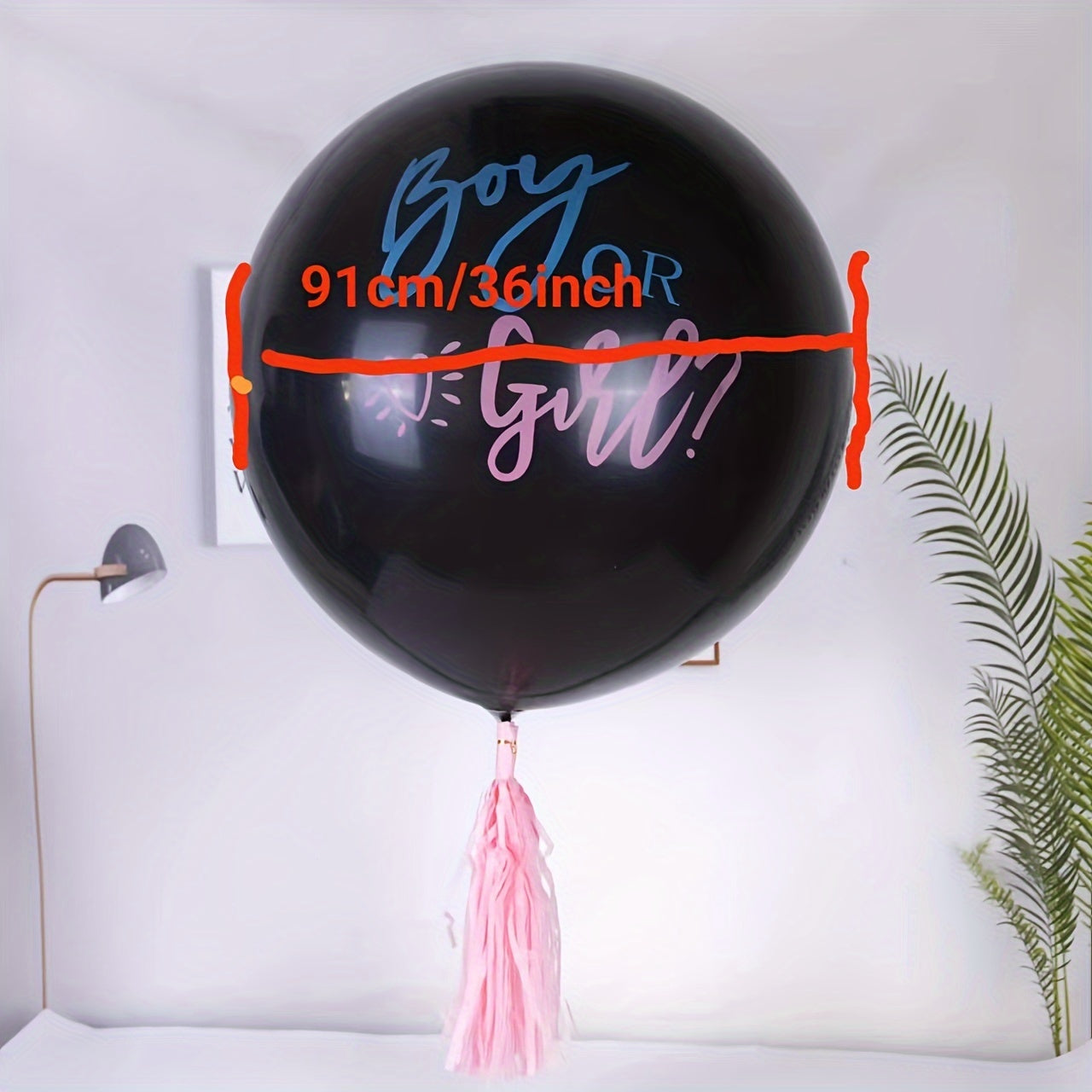 1pc 36-Inch "Boy or Girl" Black Gender Reveal Balloon with Colorful Confetti - Durable Rubber, Ideal for Kids' Parties & Birthdays