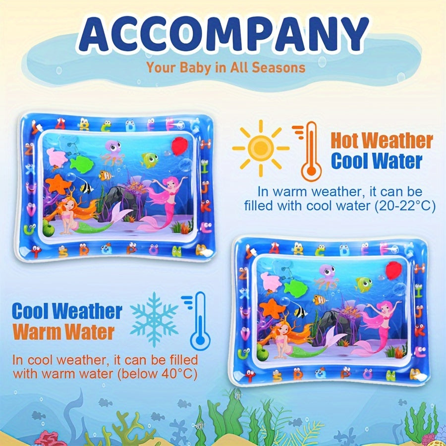 Mermaid-themed activity mat encourages active play in the water, promoting physical development during tummy time.