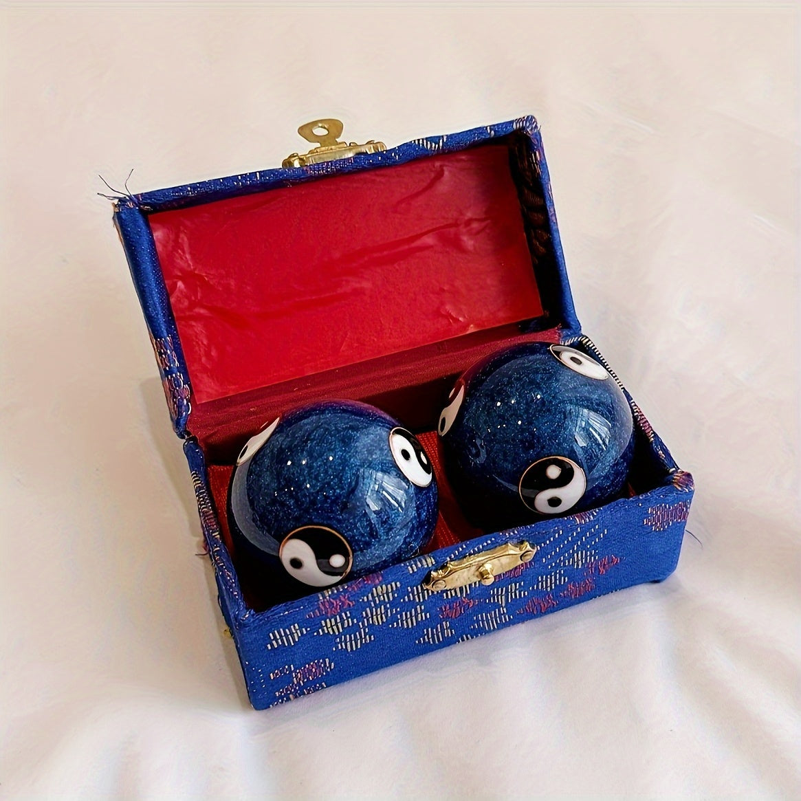 Chinese Vintage Tai Chi Yin Yang Metal Massage Balls for Hand Relaxation, Stress Relief, Wrist Exercise, Hand Therapy, with Travel Case - Ideal Holiday Gift.