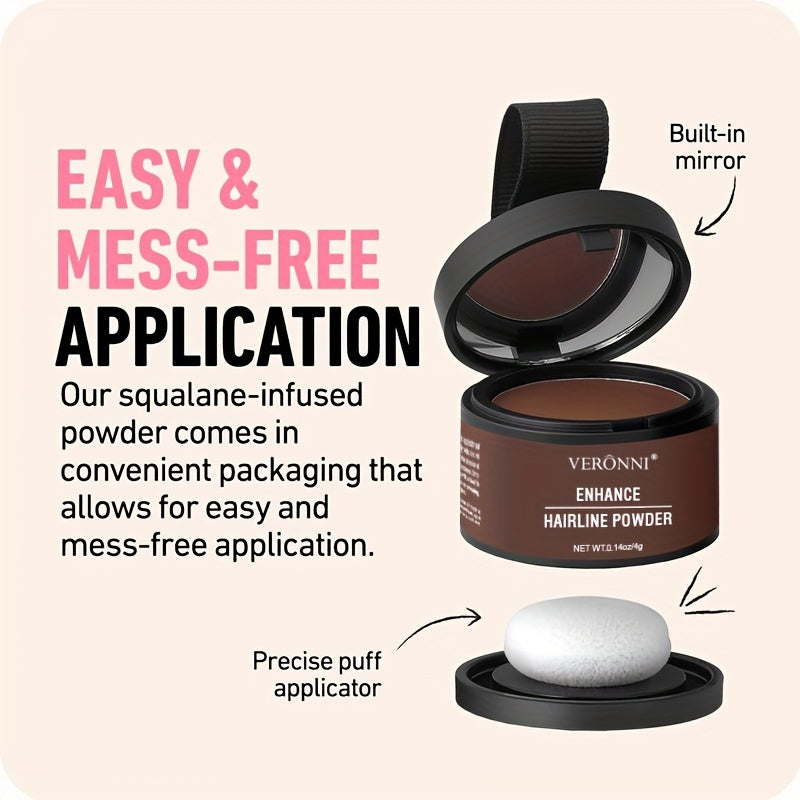 Hairline Shadow Powder with plant squalane instantly conceals hairline and roots, stain-proof and waterproof for a natural look.