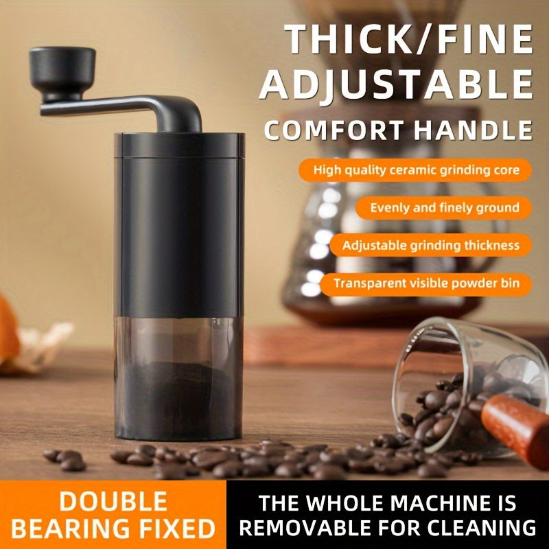 One piece of equipment - a manual bean grinder - that is portable and can be used as a coffee machine. This all-in-one machine allows for grinding, brewing, and extraction of American style coffee. Perfect for household use, small gatherings, and camping