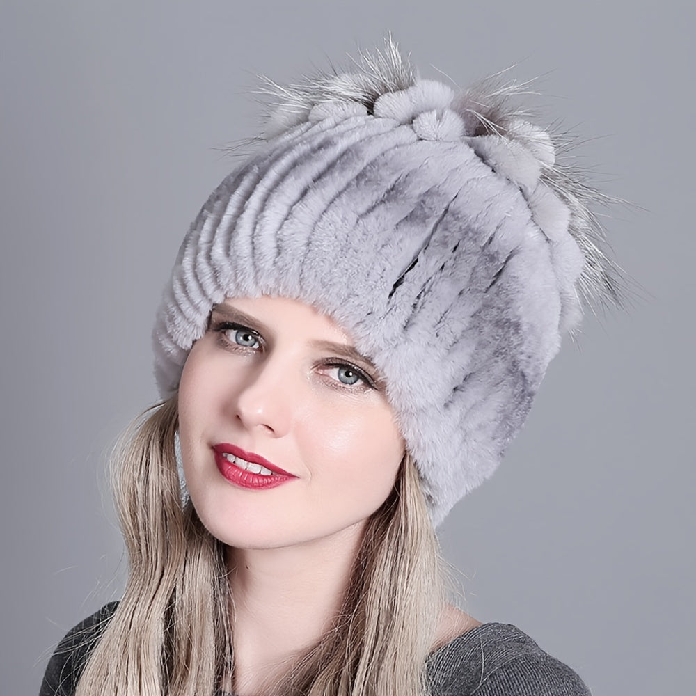 Trendy faux fur beanie for women and girls, perfect for staying warm in cold weather.