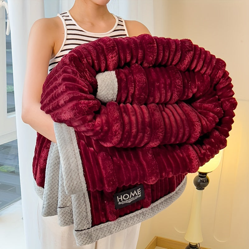 Soft and Cozy Contemporary Striped Faux Rabbit Fur Blanket - Perfect for All Seasons on Bed, Sofa or as a Gift for Loved Ones - Easy to Care for with Machine Washable Polyester Material - Ideal Christmas Present