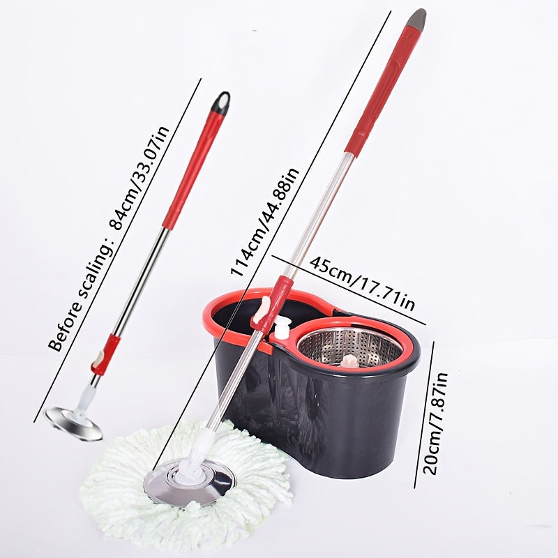 Get ready to conquer your cleaning tasks with the 360° Rotating Mop and Bucket Set! This bathroom mop bucket set includes 3 microfiber mop replacement heads and an adjustable stainless steel handle for efficient floor cleaning. Say goodbye to batteries