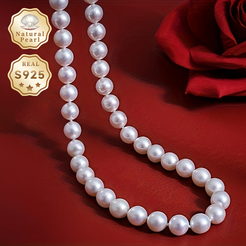 Elegant MUFAN Vintage Luxury Pearl Necklace with 9-10mm Natural Freshwater Pearls and S925 Sterling Silver, Perfect for June Birthdays and Special Occasions, Non-Plated Design, Comes in a Beautiful Jewelry Gift Box