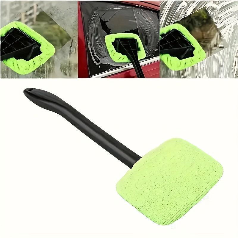 Waterproof, long-handled brush for cleaning car glass, including windshield, windows, and rearview mirror, made of ultra-fine fibers.