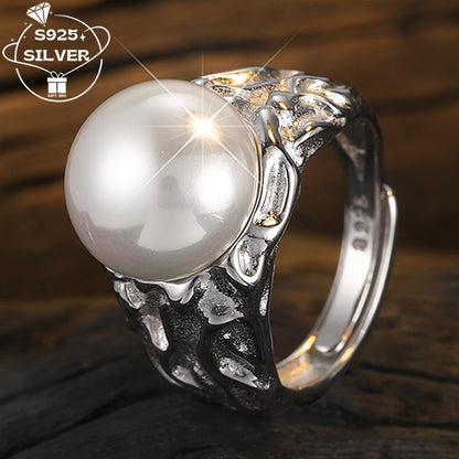 This luxurious 925 Silver Fashion Texture Personality Pearl Women's Open Adjustable Ring weighs approximately 8.4G. Perfect for daily wear, weddings, banquets, parties, and birthday celebrations, this ring makes a stylish gift for girlfriends and ladies.