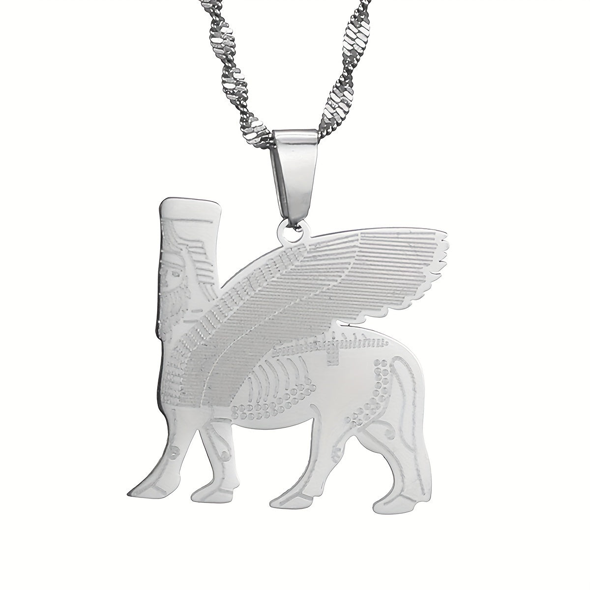 Lamassu Assyrian Deity Pendant Necklace in Stainless Steel - Perfect for Both Everyday & Party Wear