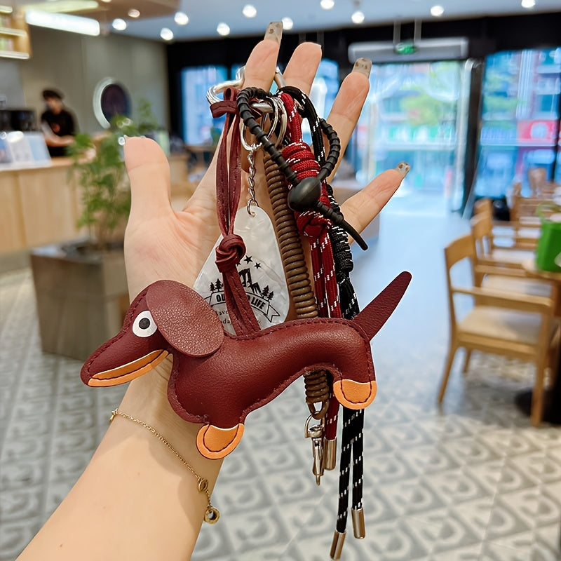 Fashionable Braided Nylon Rope Dachshund Dog Keychain for Car Keys - Creative Bag Pendant Ornament