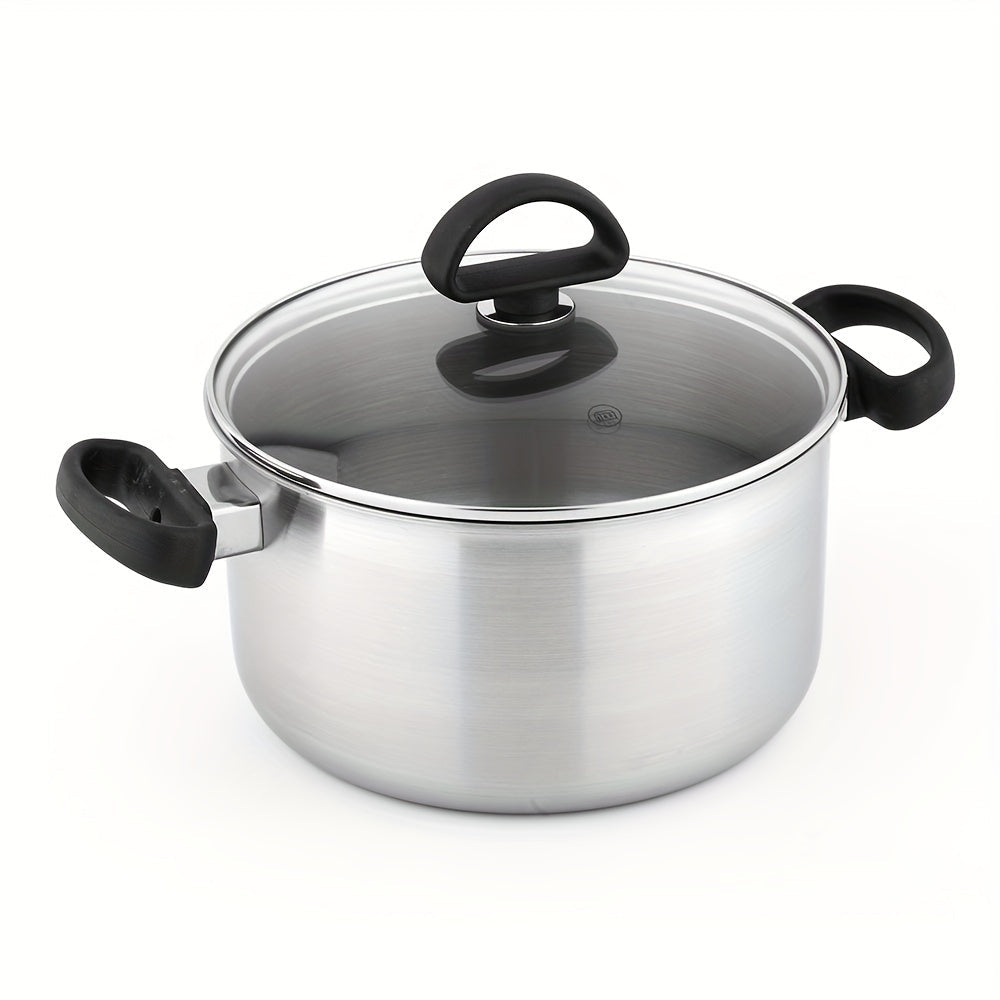 Stainless Steel Dutch Oven with a 5.5qt Capacity and Glass Lid - Ideal for Cooking Casseroles, Stocks, and Soups in the Kitchen and Dining Room