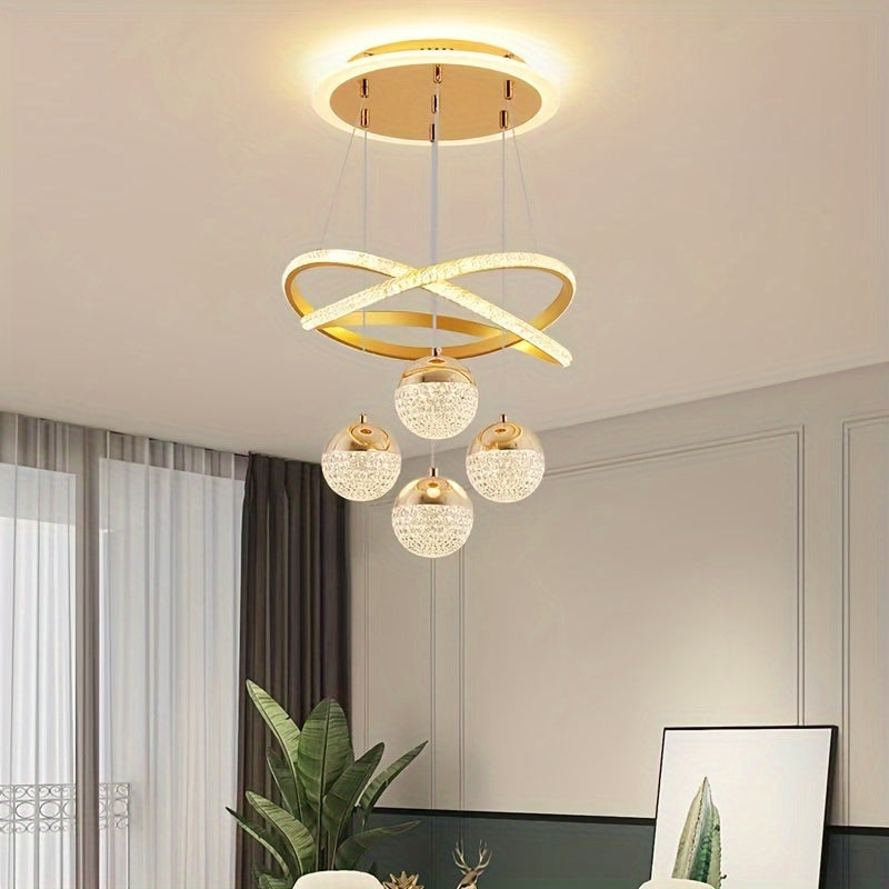 Modern LED Ceiling Light with 4 Acrylic Ball Pendants - Dimmable, Easy to Install for Various Decor Settings