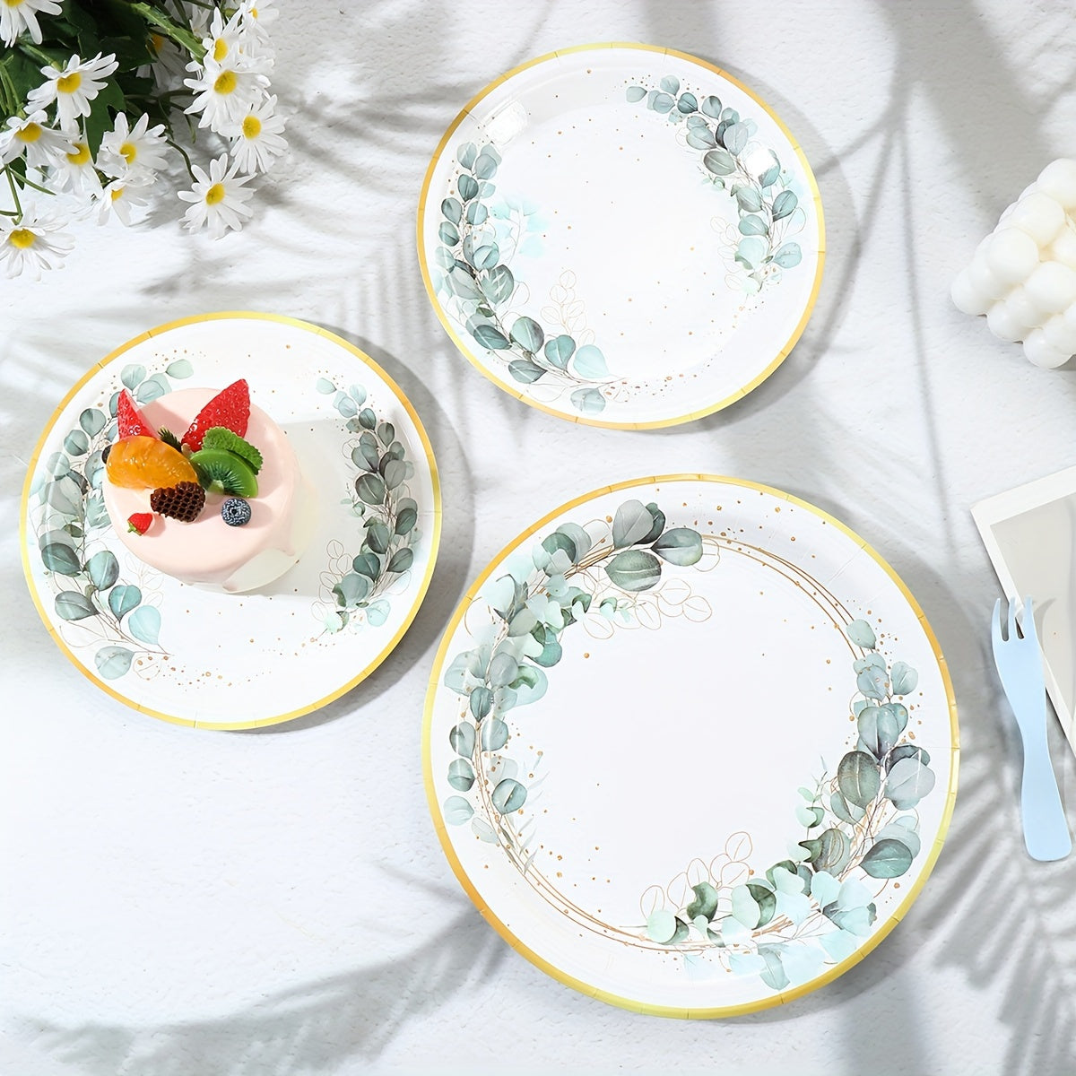 96pcs Eucalyptus Leaf Party Tableware Set for 24 Guests, Ideal for Weddings & Bridal Showers