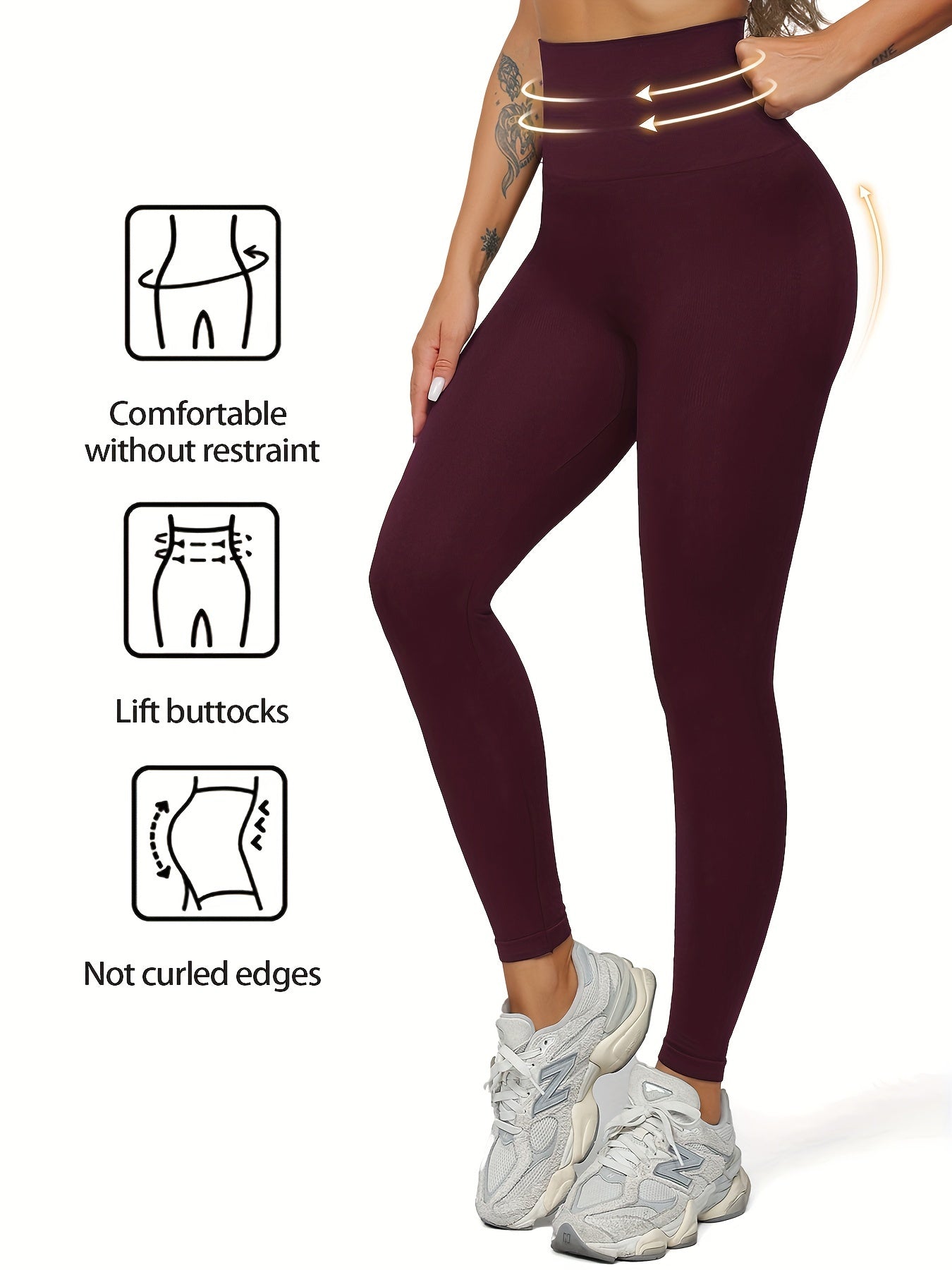 High-waist seamless leggings for women with tummy control, butt lifting, and 9/10 length. Made of nylon stretch fabric, comfortable, non-see-through, ideal for yoga and outdoor activities.