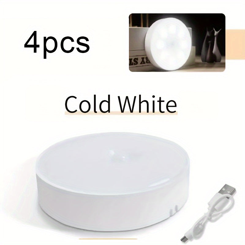 Motion Sensor LED Night Light, USB Rechargeable Reading Lamp for Cabinets and Wardrobe - available in 2, 4, or 6pcs.