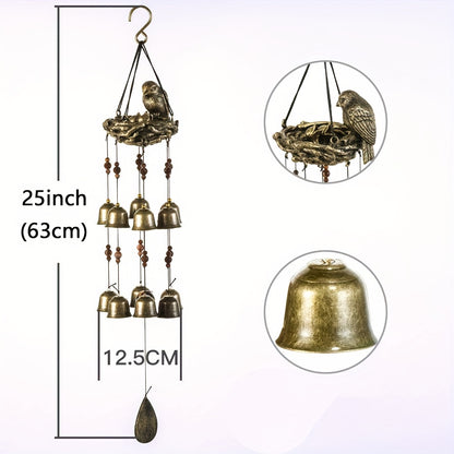 Wind chime with 12 bird bells, ideal gift for mother's love, garden decoration in bronze finish.