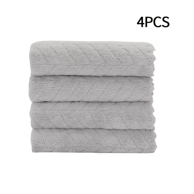 Set of 4 square towels measuring 27.94*27.94cm. Soft, absorbent, versatile for bathroom and household use.