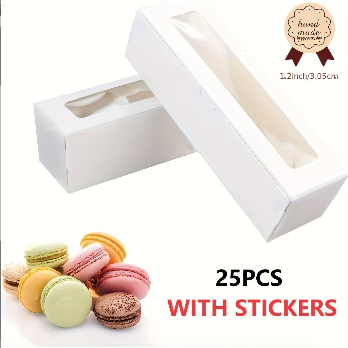 Pack of 25 Disposable Paper Pastry Containers with Flip Top lids for 6-8 Macarons. Made of food-grade material, perfect for holiday gift packaging for Christmas, Halloween, and Easter. Ideal for home baking and restaurants.