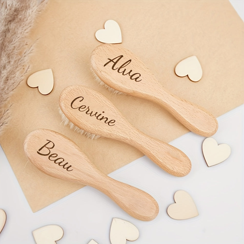 A charming engraved hair brush with a personalized cartoon wooden design, customized with your name. A unique and thoughtful gift option for Mother's Day or Father's Day.