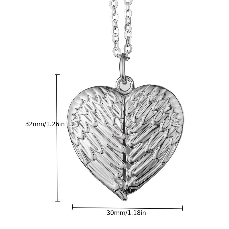 Angel Wings Heart Pendant Necklace with Custom Photo Print - Elegant and Cute Alloy Jewelry Featuring February Birthstone. Perfect Valentine's Day Gift for Couples, an Ideal Daily and Festival Accessory that is Suitable for All Seasons.