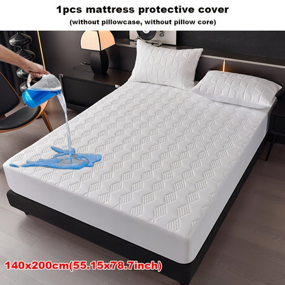 Waterproof mattress protector cover, machine washable with soft comfort fit. Suitable for hotel, living room, or bedroom. Made with polyester outer and PU inner, quilted with twill weave