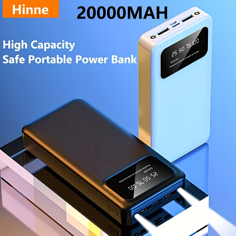 10000/20000 mAh high-capacity portable charger with 5V2.1A output, compatible with Android/iPhone devices, featuring LED and digital display, polymer lithium battery for safety and