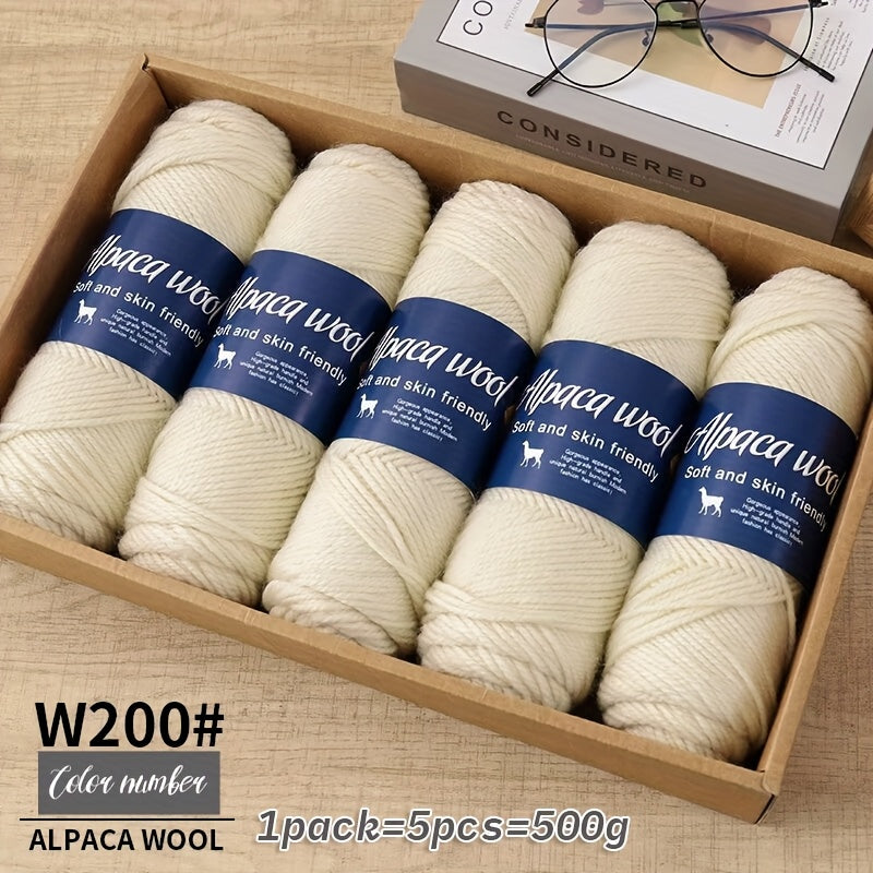 Jiuweidiawang Alpaca Wool Yarn Bundle - 95% Alpaca, 5% Polyester, Multicolor Yarn Pack for Knitting/Crocheting, 100g/Ball, 5 Balls (490g total), Ideal for Winter Crafts, Sweaters, Shawls