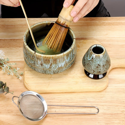 Complete Matcha Ceremony Set with 5 Kiln-Fired Blue Ceramic Tea Cups and Accessories - Includes Whisk, Scoop, Ladle, and Brush - Perfect for Holiday Gift Giving (Halloween, Christmas, Easter, Thanksgiving)