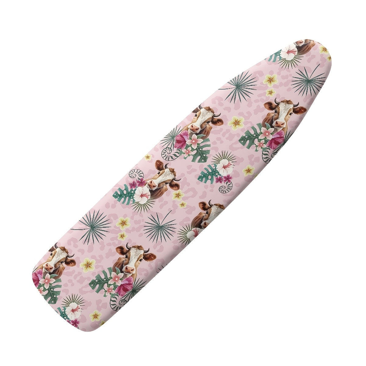 Give your ironing board a stylish and functional upgrade with this cow print cover and pad. Measuring 38.1x137.16 cm and featuring thick padding and an elastic edge, this cover is not only stain-resistant but also offers added protection. It makes the