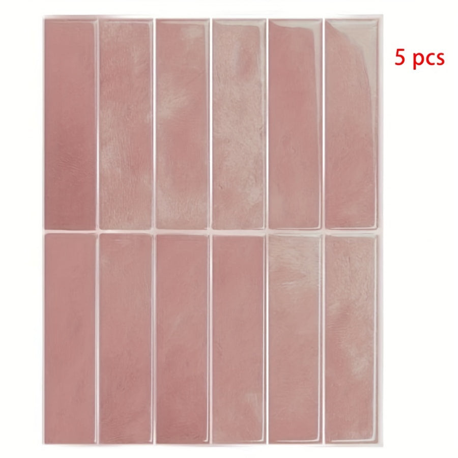 5 3D self-adhesive PET tile wall stickers, tear and stick, waterproof, anti-mold and anti-oil, suitable for various rooms and walls.