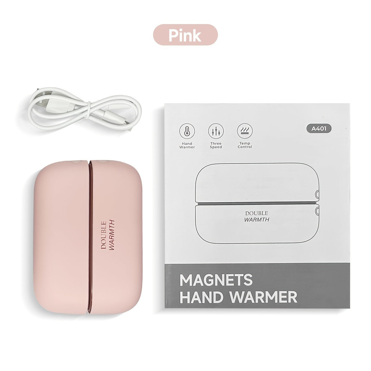 Two rechargeable hand warmers with magnetic USB-C electric heaters, compact pocket size, providing up to 140°F of heat. Perfect for outdoor activities and camping.