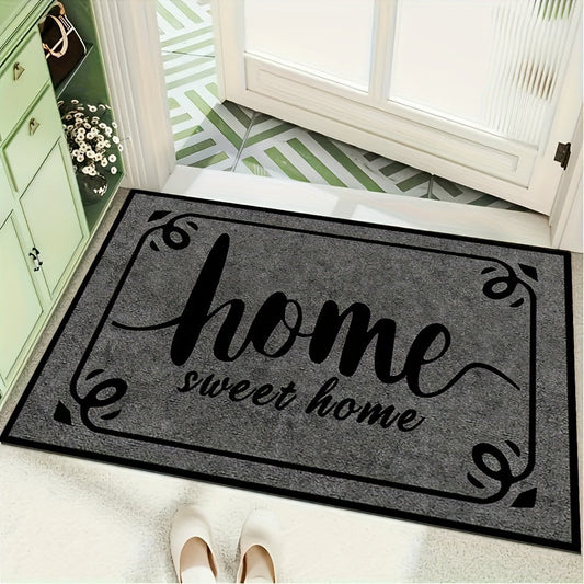 Machine washable Sweet Home Welcome doormat made of polyester. Suitable for indoor and outdoor use, this entrance mat is perfect for home, living room, kitchen, bedroom, farmhouse, hallway, and laundry room carpet.