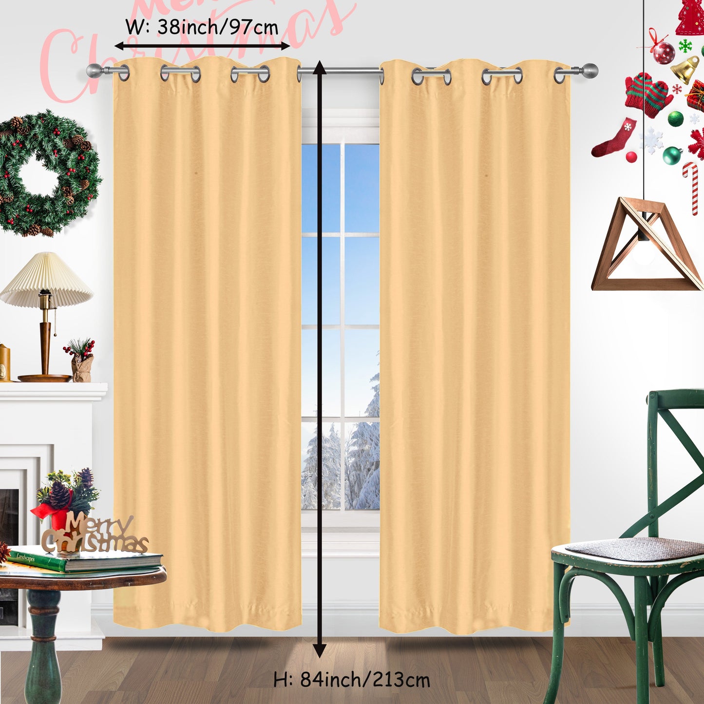 Add a festive touch to your space with 2 pieces of red Christmas curtains. These curtains are made of faux silk with a grommet top design, providing both style and functionality. Perfect for living rooms, bedrooms, offices, kitchens, and studies, these