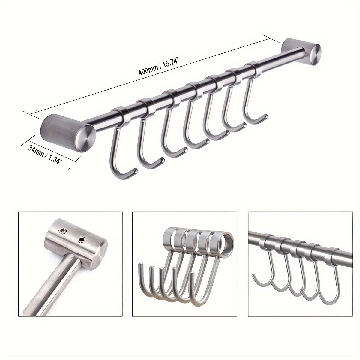 Elegant Stainless Steel Kitchen Utensil Rack for Wall Mounting - Organize Pots, Pans, Spatulas, Whisks, Measuring Cups, and Coffee Mugs - Versatile Hooks for Home, Coffee Bar, or Bathroom Storage