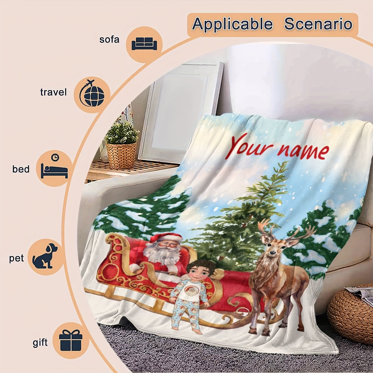 Warm and Cozy Polyester Flannel Fleece Throw Blanket with Customizable Christmas Style. This Multifunctional Decorative Blanket is perfect for all seasons with a Contemporary Style, Digital Print, Knitted design, and Polyester Lining. Available in Mixed