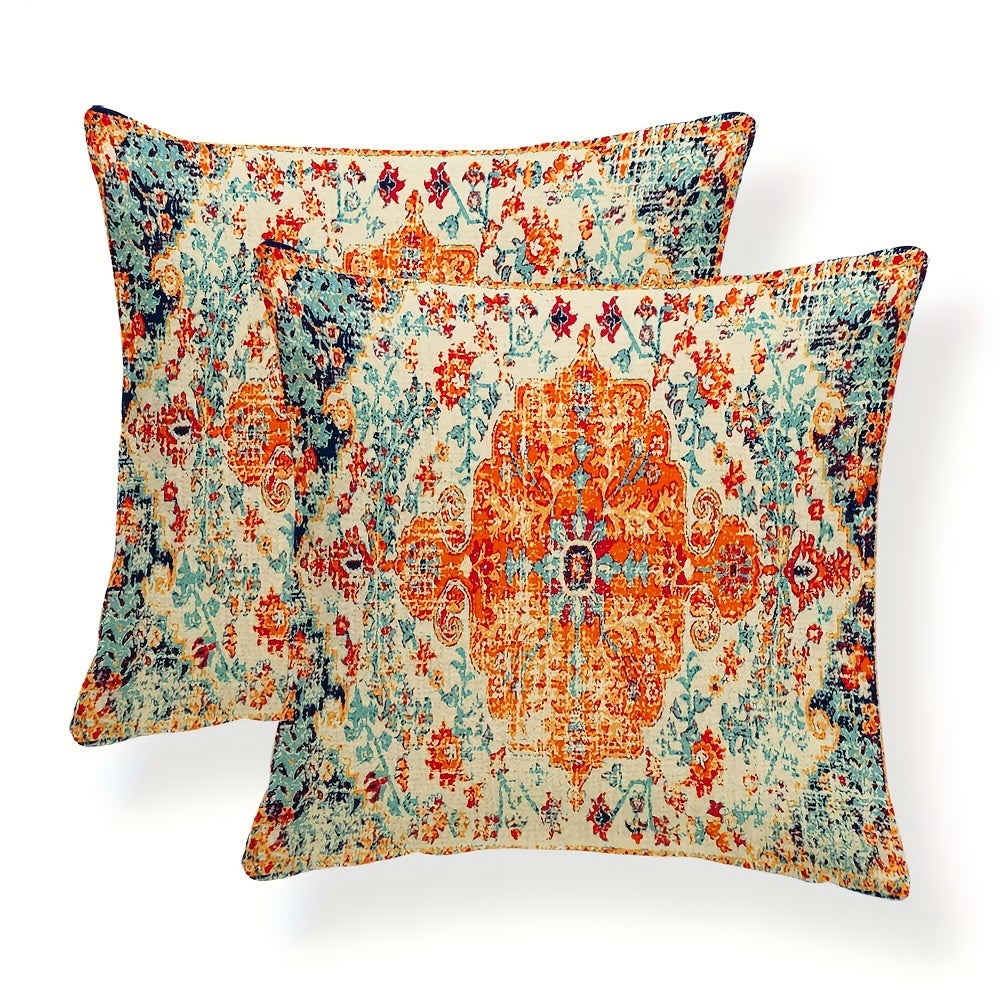 1 pair Ethnic Persian Print Cushion Covers - Retro decorative pillow covers featuring Classical Turkish art, perfect for the living room.