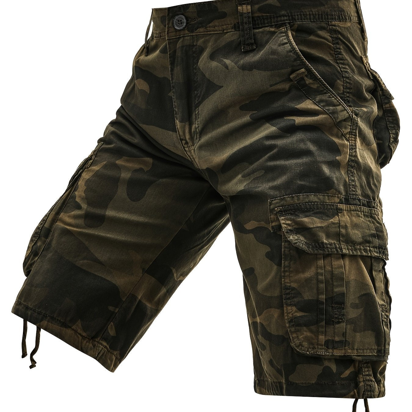 Men's Plus Size Cotton Camo Cargo Shorts with Street Style, Multi-Pocket Design, and Non-Stretch Fabric