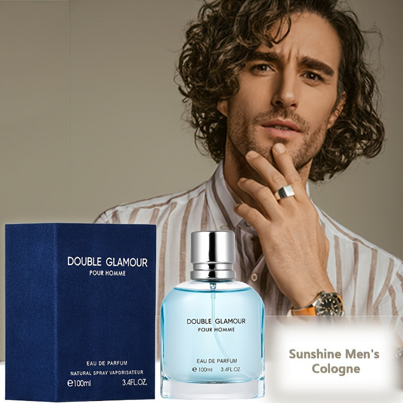 Double Glamour Men's Eau De Parfum - 3.4oz with Refreshing Woody Scent, Citrus & Spicy Notes, Suitable for Dates & Daily Wear, Formaldehyde-Free, Alcohol-Based Spray, Perfect Gift for Him