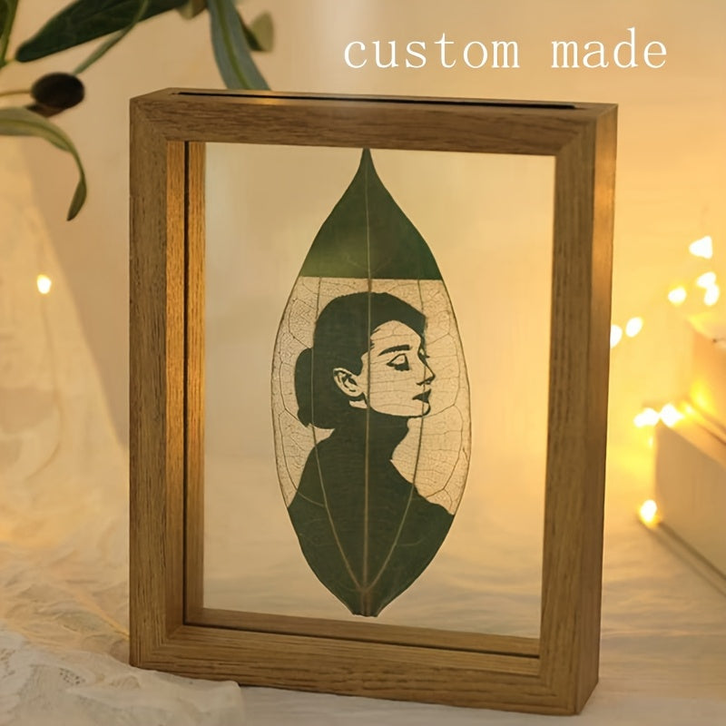 Leaf Carved Photo Frame, Leaf Display Box, Wooden Photo Frame, Customized Valentine's Day Photo Frame, Retro Photo Frame for Office Desk, Photo Display Box, Couple Photo Frame for Home Living Room or Office Decoration.