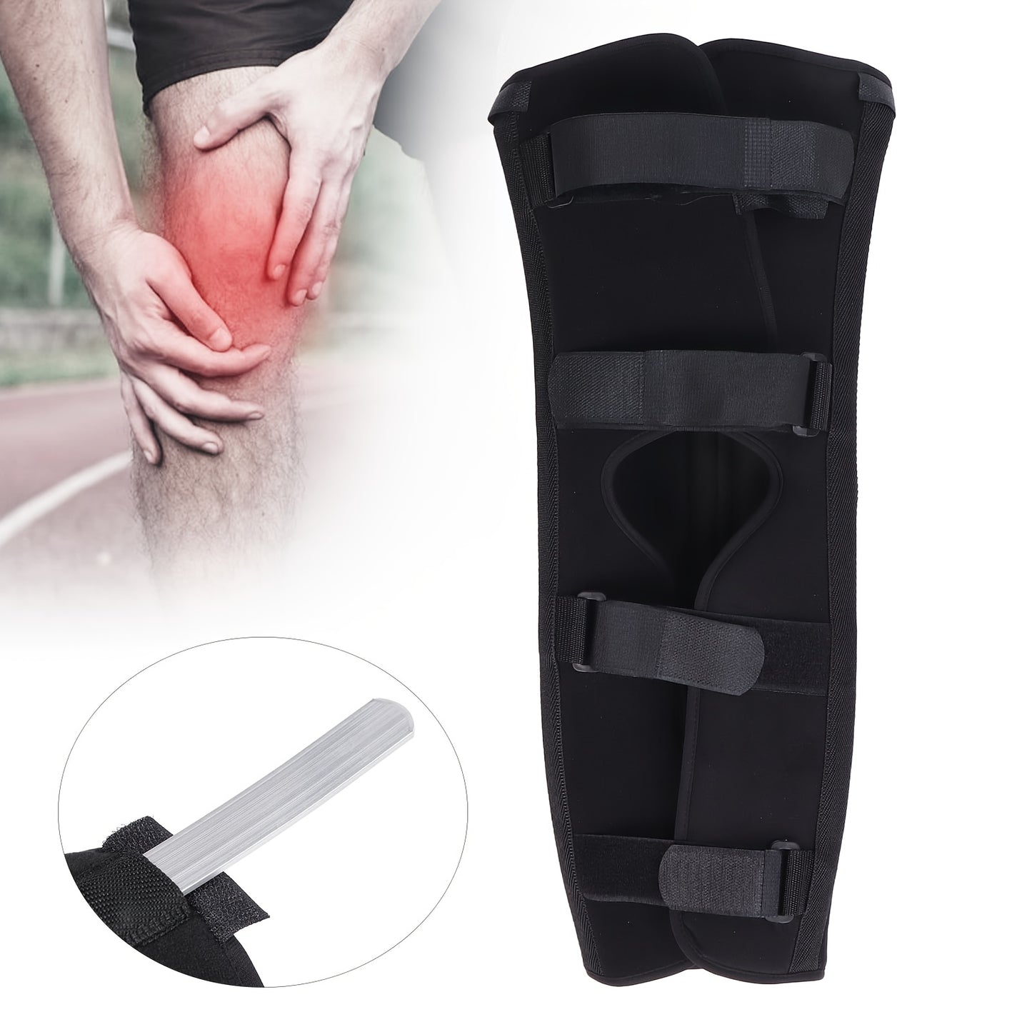 Adjustable Knee Brace with Steel Plate for Postoperative Support, Basketball, Fracture, Dislocation - Buckle Closure, Dry Clean Only, No Electricity Needed.