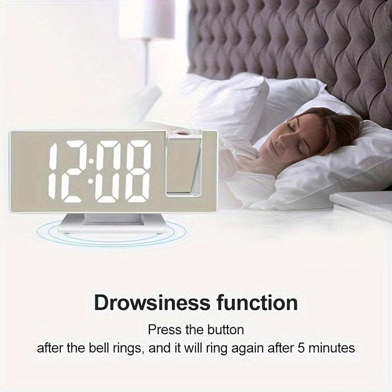 3D LED Mirror Clock with USB power, temperature display, auto brightness. Sleek black design for bedroom & living room. Includes battery & memory time function. ABS material. Living room