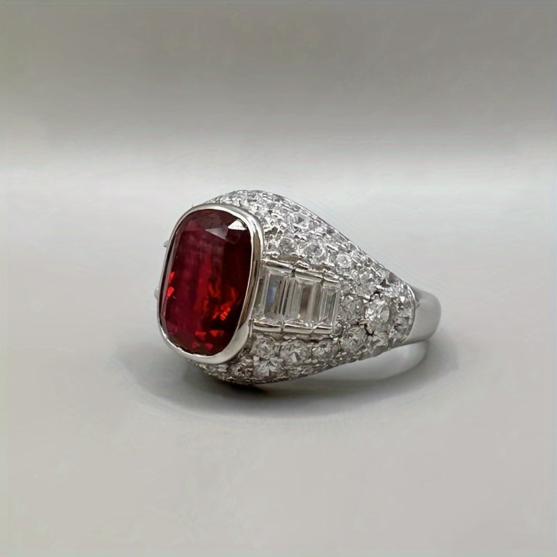 Stunning 925 Sterling Silver Engagement Ring featuring a Square Ruby - Ideal Valentine's Day Present, Birthstone for January, Synthetic Zirconia included.