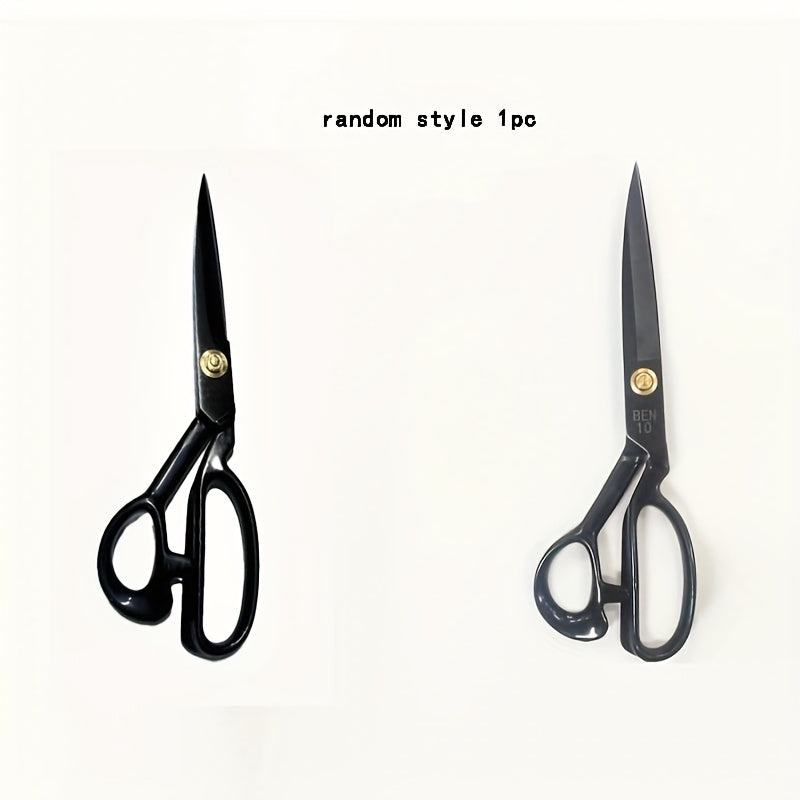 Tailor's Scissors made of high carbon steel with razor blade for fabric cutting. Features right-handed design with ergonomic black handles, ideal for precision cutting in crafting, sewing