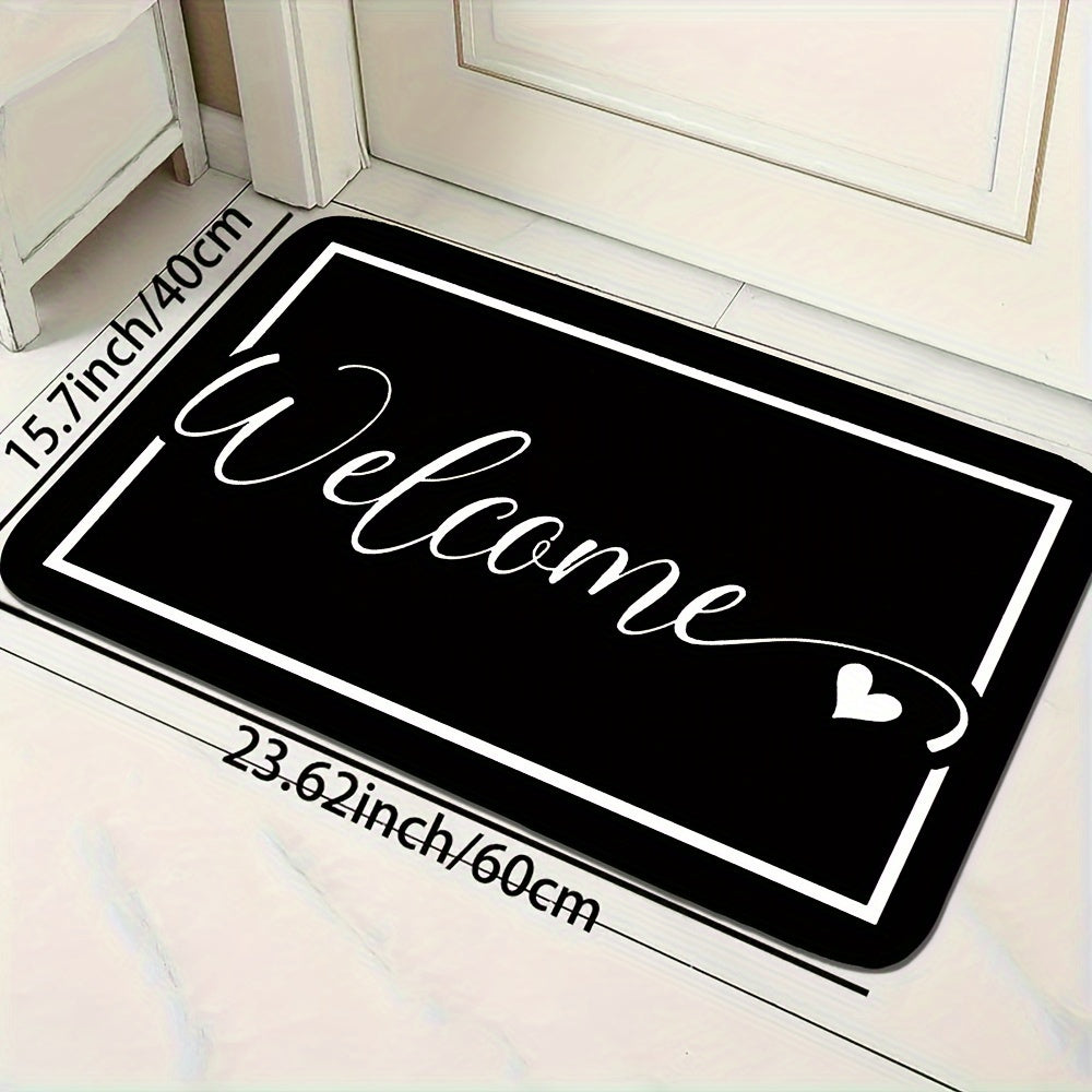 Inviting Doormat - Single Piece in Elegant Black with White Text, Resistant to Stains, Anti-Slip, Easy to Carry, Washable in Machine, Woven with Soft Polyester, Machine-Crafted Rectangle Shape with Thick Sponge Layer