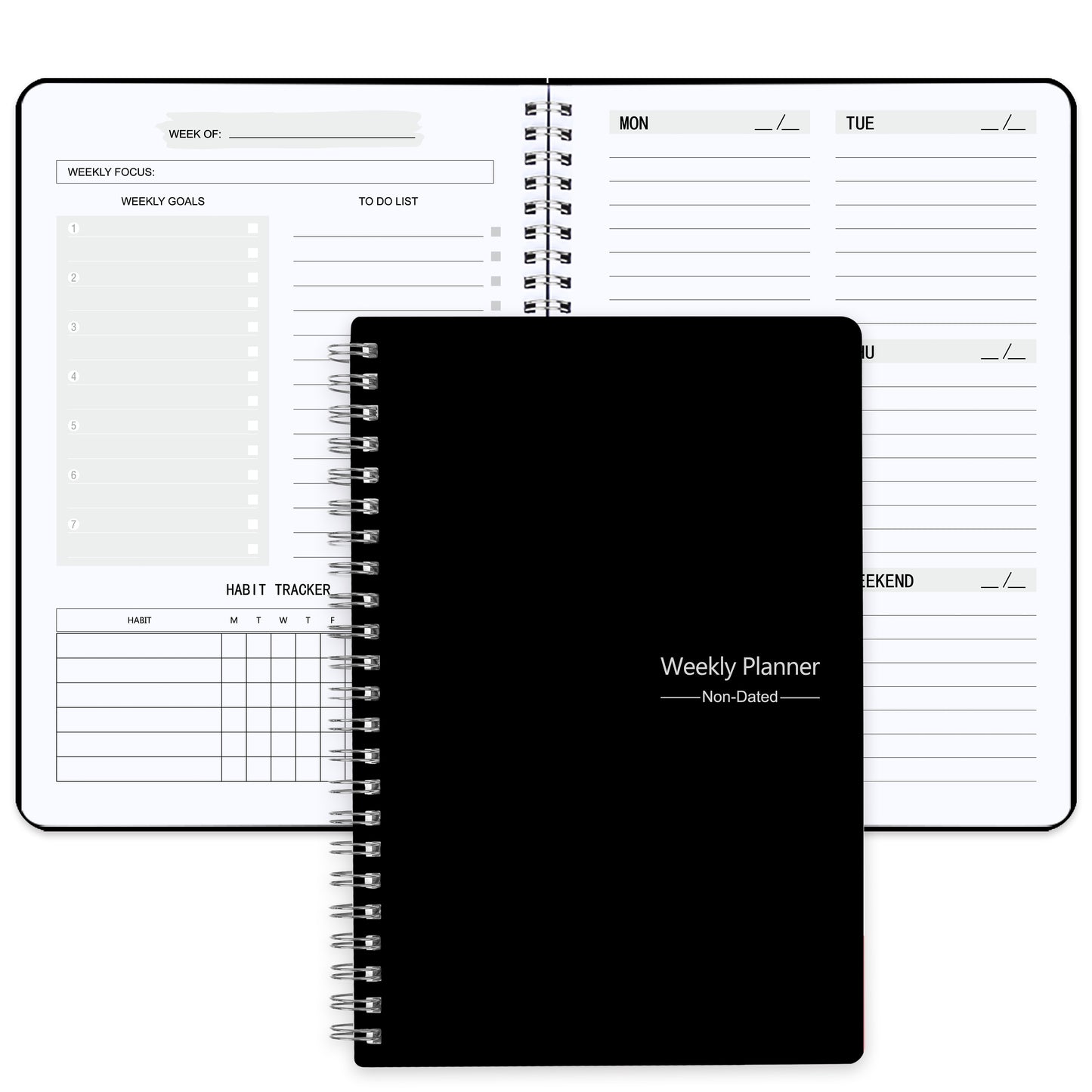 1pc undated A5 spiral planner with 52 sheets, PVC cover, ideal for goal setting and planning.