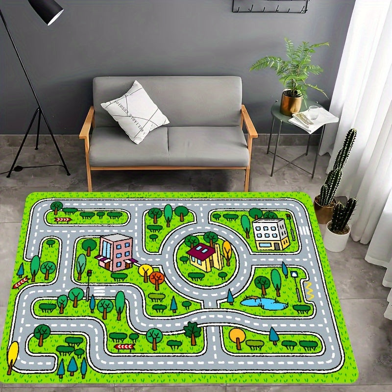 Play in style with this adorable Cute Cartoon Pattern Play Area Sponge Rug! Available in multiple sizes, this washable rug is perfect for your living room, bedroom, playroom, or anywhere in your home. Keep your floors clean and safe with this non-slip