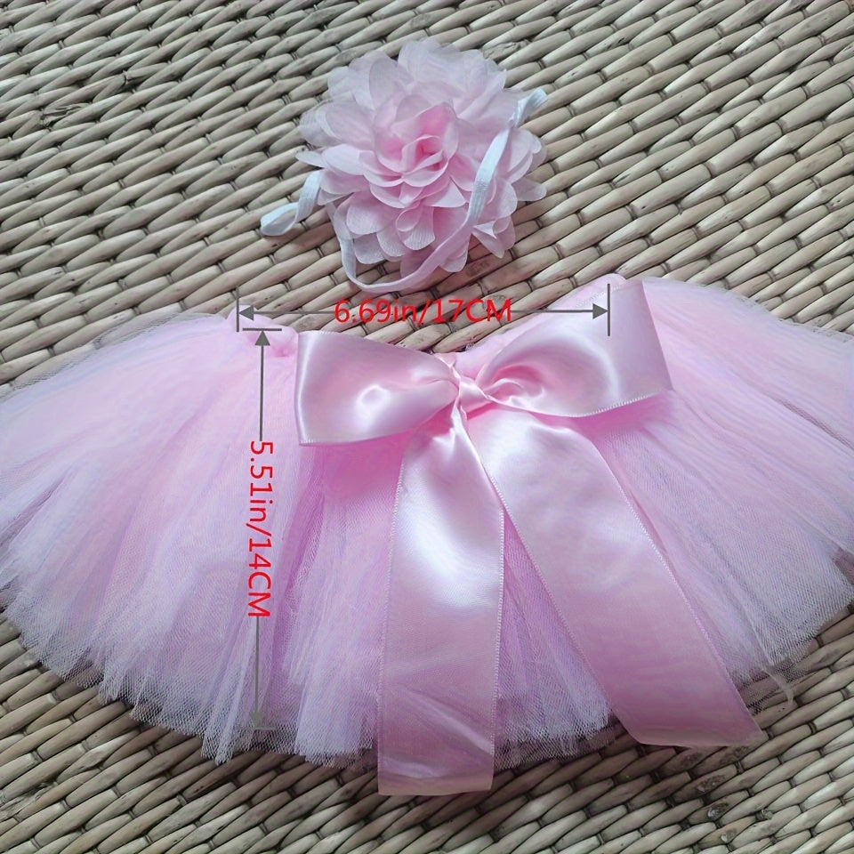 Cute Skirt and Headband Outfit for Newborn Baby Girls, includes Tutu Skirt, Flower Hairband, perfect for special occasions like princess photography, Christmas, Halloween, and Thanksgiving gifts