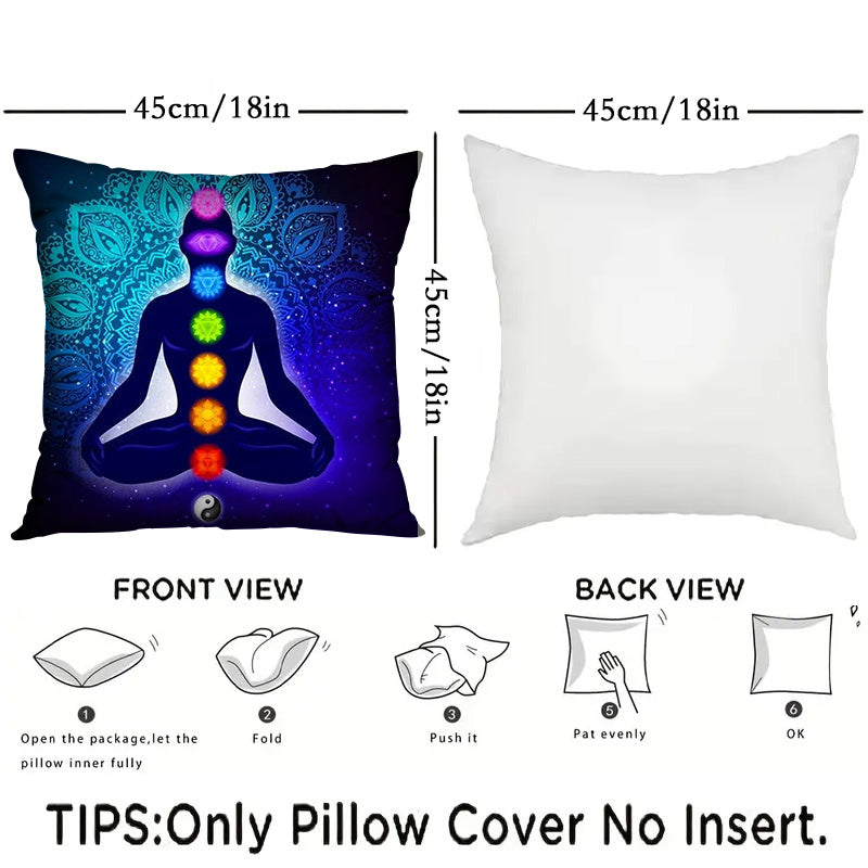 Two-Pack of Yoga Meditation Chakra Art Throw Pillow Covers, 45.72x45.72 cm, Made with a Soft Polyester Blend, Easy to Clean in the Washing Machine, Fade-Resistant, Lightweight Square Cushion Cases for Living Room, Bedroom, Car - Woven Decorative