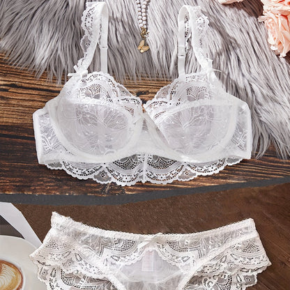 Plus Size Ultra-Thin Lace Lingerie Set with Bow Detail