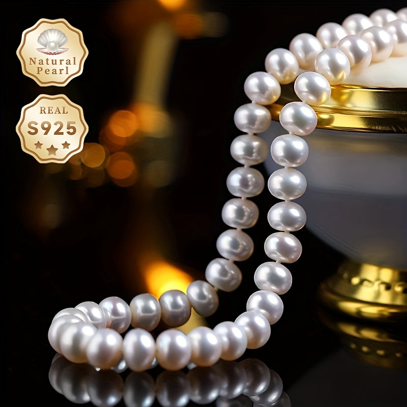 Exquisite Freshwater Pearl Necklace crafted for Women, Made with S925 Silver and 10-11mm Thick Natural Pearls. Ideal Present for June Birthdays, Comes in a Gift Box with Varied Shapes, Colors, and Random Patterns - By MUFAN