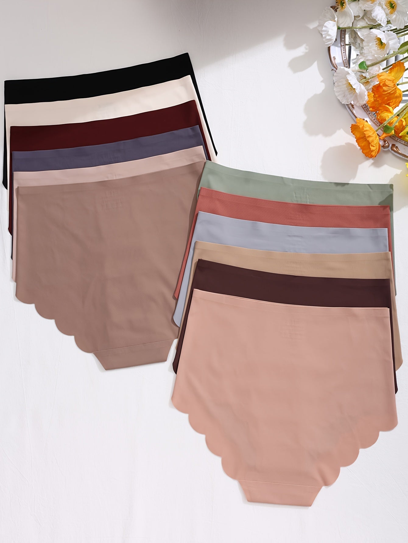 12 seamless high waist briefs in solid colors, comfortable and simple women's underwear.